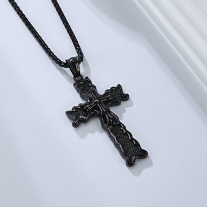 <b>Cross</b> Stainless Steel Pendant Necklace Unisex Fashion Jewelry Gold Tone Retro Punk Style - Product Image 4