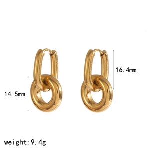 Pendientes minimalistas de doble aro de acero inoxidable, diseño geométrico de anillo circular para mujer, modernos y versátiles, oro de 18k - Product Image 5