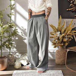 Pantalon Palazzo en Satin pour Homme, Taille Mi-Haute, Coupe Ample, Jambe Large, Taille Élastique, Décontracté, Fabricant OEM de Pantalons de Mode Personnalisés - Product Image 3