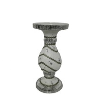 Pot Bunga Vas Gaya Klasik Mewah Eropa Amerika, Alas Berlian, Fiberglass Berlapis Epoksi Putih Perak, Tinggi 61cm