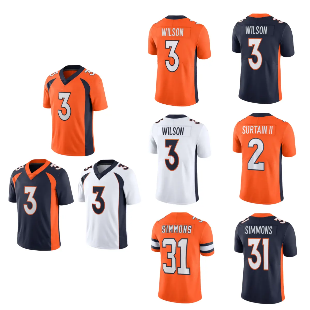 Venta al por mayor de camisetas de fútbol americano con costuras superiores Denver 3 Russell Wilson 31 Justin Simmons 10 Jerry Jeudy