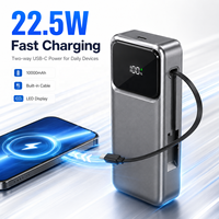 Batterie externe 10000 mAh en gros, charge rapide 22,5 W, chargeur portable avec câble Type C rétractable intégré