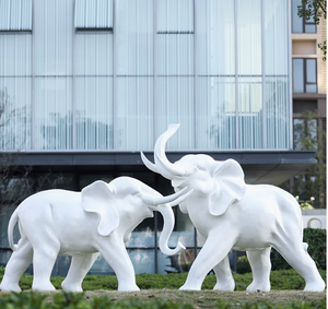 Dessin animé blanc éléphant artistique Sculpture décorative extérieur jardin cour centre commercial bureau résine/FRP à collectionner - Product Image 5