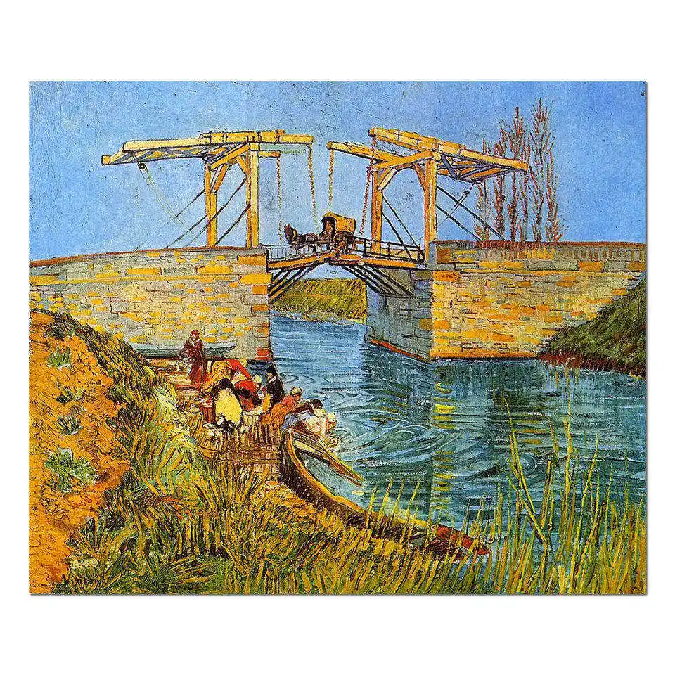 Impressionista fatto a mano il ponte Langlois Arles donne che lavano Van Gogh famosa pittura a olio per la decorazione domestica