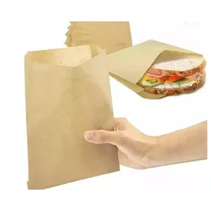 Cheap Sandwich Biscuit Takeaway Recyclable Dry Wax Grease Proof China Wholesale Kraft Paper Candy Bags