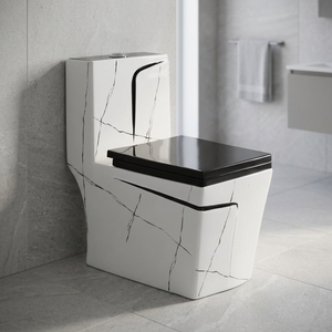 WC monobloc en céramique blanc rond à double chasse, à poser au sol, pour salle de bain moderne - Product Image 2