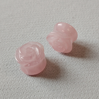 Gauges de dilatation en pierre de quartz rose naturelle sculptées à la main en forme de fleur, double évasée, 6-25 mm, cadeau classique