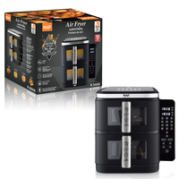 Friteuse à air double panier RAF R.50006 2800W, cuisinière domestique sans huile à double zone avec fenêtre de visualisation et commande tactile numérique