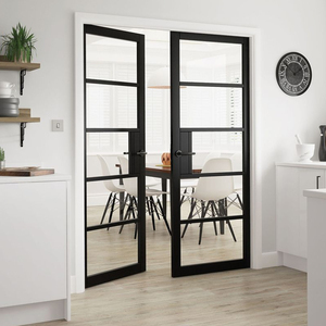 <span class=keywords><strong>Porte</strong></span> <span class=keywords><strong>d</strong></span>'<span class=keywords><strong>entrée</strong></span> pivotante en acier français noir en aluminium, design luxueux américain, en métal et en verre, en fer forgé, sécurité extérieure - Product Image 2