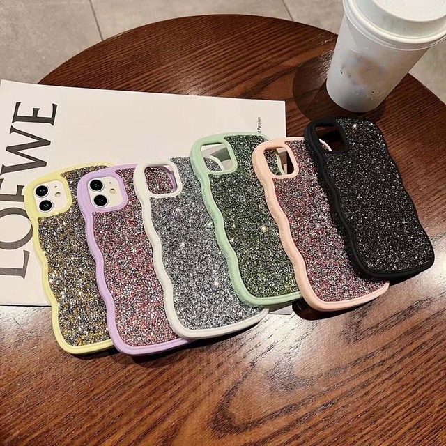 Newest Creative Glitter Diamond Style Big Wave Edge Design Acrylic PC Mobile Phone Cover Case for Iphone 6 7 8 Plus X Xr Xs Max