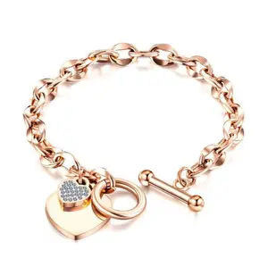 Moda in acciaio inox braccialetto del cuore 14k rosa bracciale in oro