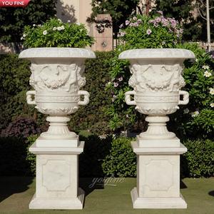 Vaso di fiori in marmo bianco vaso di fiori in stile romanico giardino casa statua di pietra - Product Image 1