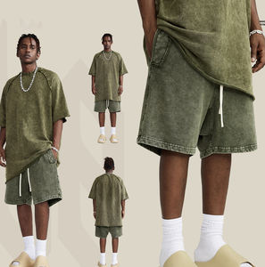 Shorts en coton décontractés pour hommes, vintage, surdimensionnés, 380 g/m², 100 % coton, respirants, impression graphique personnalisée, vente en gros, en vrac - Product Image 2