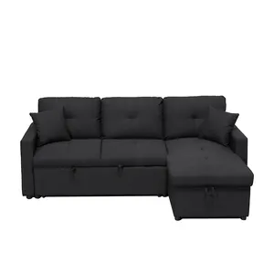 Black Fabric Conversible Sofa Bed with UKFR Materials