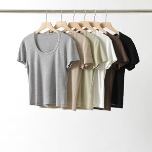 Le nouveau T-shirt à manches courtes de couleur unie <span class=keywords><strong>simple</strong></span> en laine Tencel de l'été 2025 est un haut <span class=keywords><strong>basique</strong></span>, polyvalent <span class=keywords><strong>et</strong></span> amincissant pour les femmes - Product Image 1