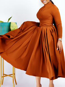 Wholesale <b>Plus</b> <b>Size</b> African Big Swing Dress Women Long Sleeve Pleated Dresses - Product Image 4