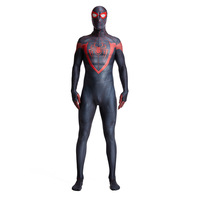 Costume Spider-Man Miles inspiré du jeu PS5 pour adulte, combinaison noire et rouge avec masque à lentille rigide, impression numérique 3D, tenue de cosplay pour Halloween