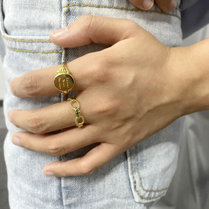 New Design Alloyr 18K Gold Plated Round Coin Letter Open <b>Ring</b> <b>for</b> <b>Man</b> Woman - Product Image 3