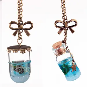 Ocean Seawater Conch Starfish Style Glass Wish Bottle Pendant Necklace Various Shaped Ocean Bottle Necklaces