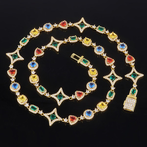 Collar de Cadena con Piedras Preciosas Coloridas para Mujer, Chapado en Oro de 18K, con Circonitas de Colores, Motivo Geométrico, Estilo Hip Hop - Product Image 5