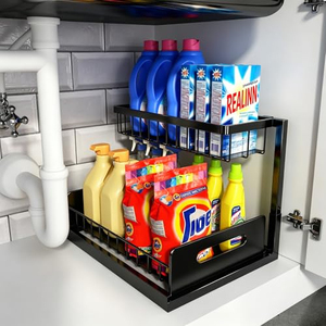 ชั้นวางของใต้ซิงค์แบบเลื่อนได้ 2 ชั้น US Kitchen Slide สำหรับจัดเก็บของในห้องน้ำและห้องครัว ทำจากโลหะ - Product Image 1