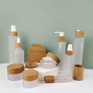 5g 10g 15g 30g 50g 100g Clear Frosted Eco Friendly Bamboo Cosmetic Cream Jar Perfume Spray Glass Bottle Skincare Packaging