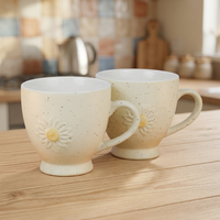 Tasse en céramique vintage à motif marguerite en relief, mug en porcelaine moucheté pour le thé et le café, idéal pour la table et le camping