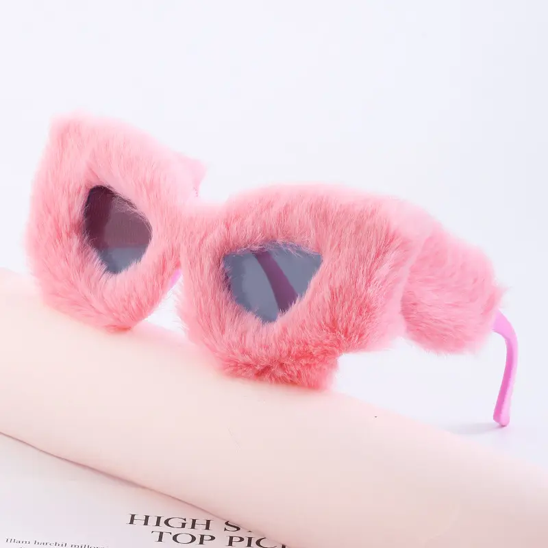 Plush Winter Sunglasses Decorative Glasses for Women Men Trendy Cat Eye Frame Fashion Punk Sunglasses 2023