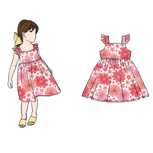 Robe trapèze en bambou/coton personnalisée pour filles, avec manches à volants, bretelles réglables et nœud au dos, pour bébés et tout-petits - Vente en gros Cd-3-3 - Product Image 5