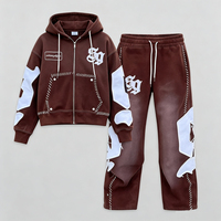 Ensemble de survêtement personnalisé pour homme : sweat à capuche et pantalon de jogging en coton délavé, broderie vieillie, coupe évasée