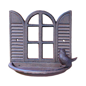 Mangiatoia per Uccelli da Parete in Ghisa con Statuette di Uccelli e Dettagli Stile Fattoria, Decorazione Murale in Ferro a Forma di Finestra, Piatto per Uccelli - Product Image 6