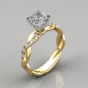 Bague en or rose torsadée et tressée avec diamants pavés, bijoux fins pour femmes, pour fiançailles - Product Image 2