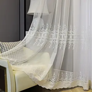 RTS Gorden Semi Transparan, Tirai Jendela Kamar Tidur Bordir Putih Gaya Daun Amerika Elegan Bagus Motif Bunga Tipis untuk Ruang Tamu