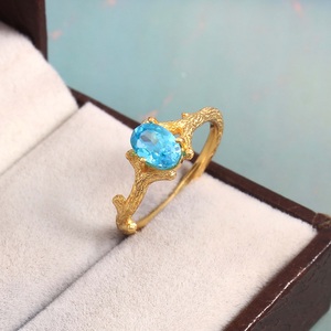 925แหวนเงินสเตอร์ลิงคลาสสิก Vermeil Vermeil สีบุษราคัมสีฟ้าชุบทองของขวัญวันครบรอบวันเกิดสำหรับเธอ - Product Image 2