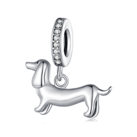 Charme Teckel Plaqué Argent avec Pierres de Zircon Rondes, Pendentif Animal, Bijou Unisexe, Cadeau
