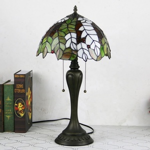Longhuijing Wholesale 12-Inch Stained Glass Tiffany Style LED <b>Table</b> Lamp with Dome Shade and <b>Antique</b> Base <b>Bedside</b> Lamp - Product Image 4