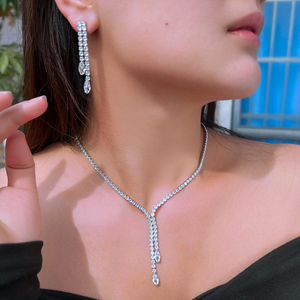 <span class=keywords><strong>ชุด</strong></span> zircon แบบเจาะเต็มรูปแบบสวยงามต่างหูสร้อยคอพู่เครื่องประดับเป็นประกายสำหรับเจ้าสาวงานปาร์ตี้งานพรอมงานเลี้ยงตอนเย็น - Product Image 3