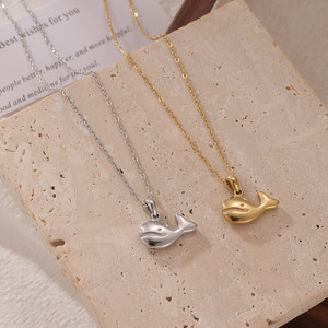 Simple lindo Animal encanto diseño de acero inoxidable 18K chapado en oro pequeño delfín colgante collar para niñas joyería regalo - Product Image 3