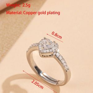 <b>Silver</b> Plated Shiny Romantic Zircon Heart Copper <b>Rings</b> for Women <b>Silver</b> Color <b>Adjustable</b> Open <b>Ring</b> Wedding Gifts for Lover - Product Image 2