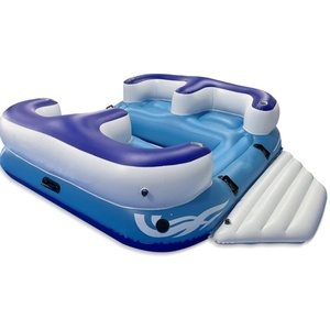 Île flottante gonflable en PVC 129*95*28 pouces pour 4 adultes, radeau de fête avec 4 porte-gobelets pour lac, plage, rivière ou piscine - Product Image 1