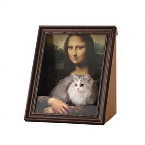 Lit pour chat en bois avec tableau Mona Lisa, griffoir, cadre photo, plaque à griffer, <span class=keywords><strong>maison</strong></span> pour chat, motif peinture célèbre mondiale, style vintage, tout-en-un - Product Image 1