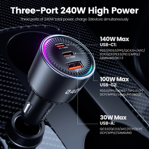 Toocki 耐用加固型车载充电器 三端口同时充电 最大输出功率 240W 适合车辆日常使用 - Product Image 2