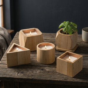 Unique Craft India Handmade Wood Candle <b>Holders</b> Set Geometric Shapes Square Cylinder Home Decoration <b>Tealight</b> Stand Natural - Product Image 1