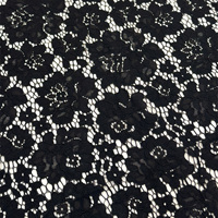 Tissu en dentelle de coton mélangé YY Floral noir de luxe avec dentelle cils pour Abayas, Kaftans et Robes haut de gamme