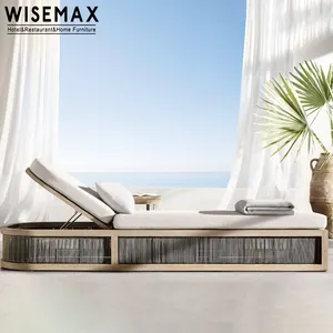 WISEMAX 가구 티크 정원 나무 태양 안락 의자 티크 파티오 가구 세트 정원 daybed 현대 야외 패브릭 태양 침대