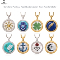 Collier pendentif porte-bonheur, totems et symboles porte-bonheur du monde, peinture personnalisée sur turquoise, lapis-lazuli, nacre