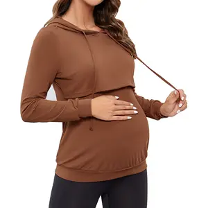 İlkbahar ve sonbahar hamile kadın kapşonlu uzun kollu hemşirelik Hoodie üst giyen gevşek rahat hamile kadın giyim