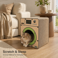 Maison à chat en forme de téléviseur vintage, griffoir en carton ondulé, grotte cachette pour chat, boîte à griffer en forme de cube pour chats d'intérieur