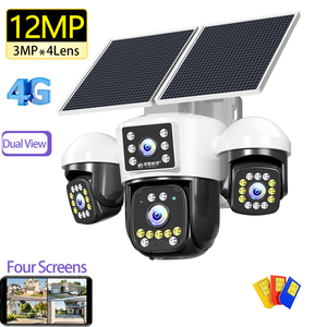 Cámara Solar 4G con Tarjeta SIM, Ultra HD de 12MP, <span class=keywords><strong>Cuatro</strong></span> Lentes, PTZ, Detección de Movimiento Humanoide, Alarma por Voz, Cámara CCTV Solar - Product Image 1