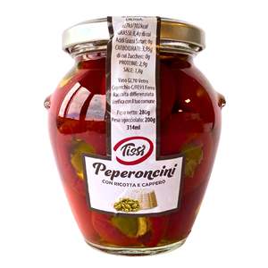 Pimientos Rellenos Picantes Tissi con Queso Ricotta y Alcaparras en Aceite Picante, 314 ml x 6 Unidades - Product Image 1